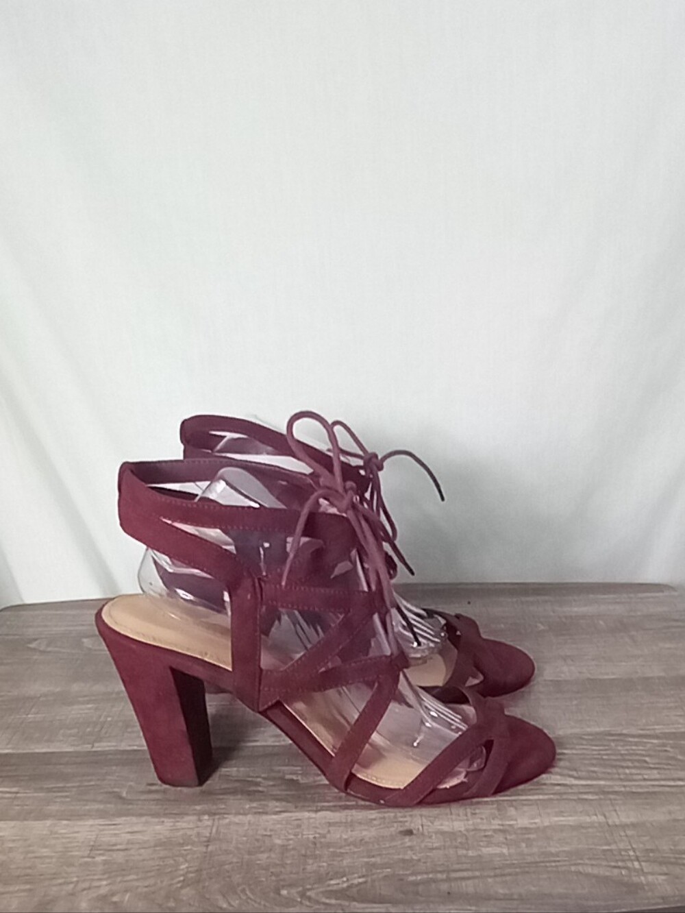 Torrid Burgundy Lace-up Block Heel Sandals Size 12WW
